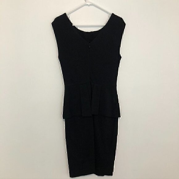 TAYLOR Solid Black Pleated Gathered Sleeveless Ponte Knit Peplum Sheath Dress 6 - Picture 9 of 12